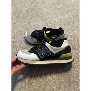 New Balance NB 574 Rugged Black Helium Volt White Yellow Men's Size 8
